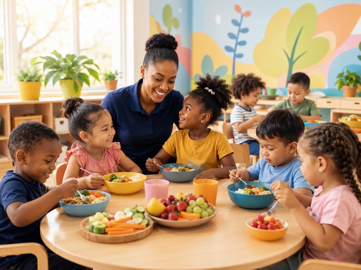 Children enjoying healthy meals at daycare